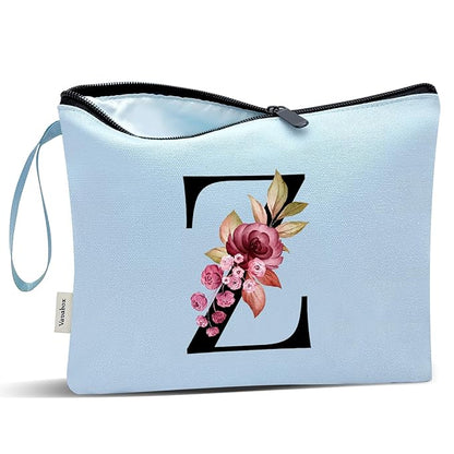 Vavabox A-Z Personalized Makeup Bag, Birthday Gifts for Women Mom, Gifts for Best Friend, Bride Bridesmaid Cosmetic bag (Z, Blue)