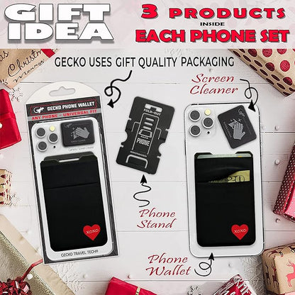 Gecko Travel Tech Double Pocket - Adhesive Card Holder - Cell Phone Pouch - Stick on Spandex Pocket - Carry Credit Cards and Cash (HEART)