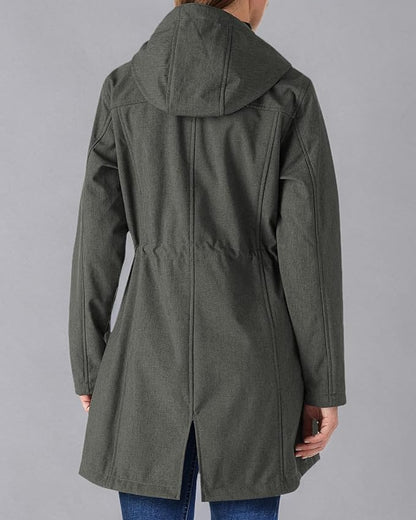 Outdoor Ventures Women's Lightweight Waterproof Fleece Lined Hooded Softshell Rain Jacket, Warm Windbreaker Long Coat