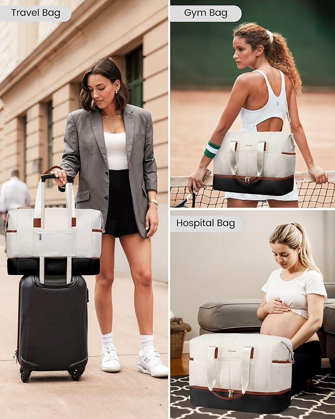 LOVEVOOK Puffer Travel Duffle Bag, Weekender Bags For Women with Shoe Compartment, Carry On Duffel Bags,Hospital Bag for Labor and Delivery