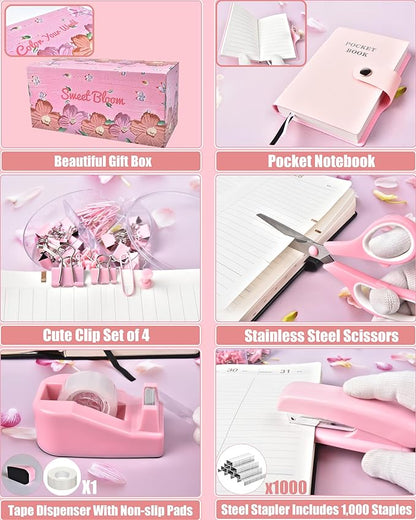 Pink Desk Organizers and Accessories With Mesh Desk Organizer and 360°Rotating Pen Holder and a Lot of Office Pink Office Supplies Beautifully Presented in a Gift Box Christmas Gifts