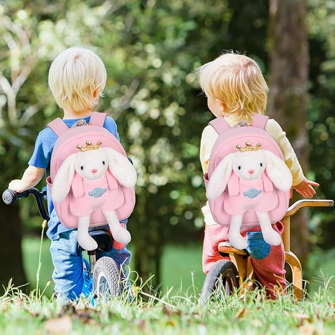 Large Rabbit Toddler Backpacks with Soft Bunny Dolls & Leash Preschool Backpack with Stuffed Animals for School Travel, 5 6 7 8 9 Year Old