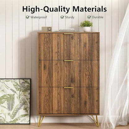 Shoe Storage Cabinet with 3 Flip Drawers, 31.5" W Fluted Shoe Cabinet for Entryway, Hidden Shoe Cabinet Storage, Narrow Free Standing Shoe Orgnaizer Rack Cabinet for Foyer Hallway, Natural