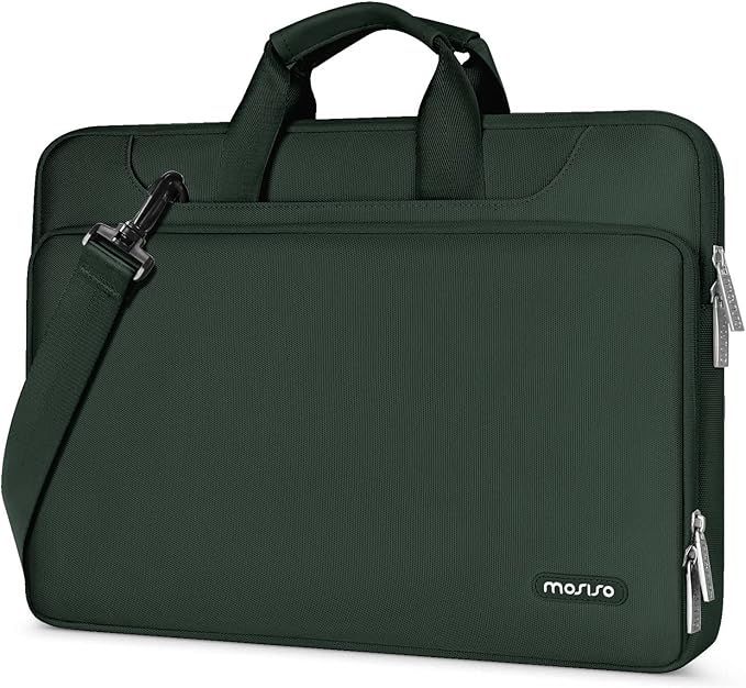 MOSISO 360 Protective Laptop Shoulder Bag Compatible with MacBook Air 15 M4 A3241 M3 A3114 M2 A2941/Pro 16 inch M4 M3 M2 M1, 15-15.6 inch Notebook,Matching Color Sleeve with Belt, Emerald Green
