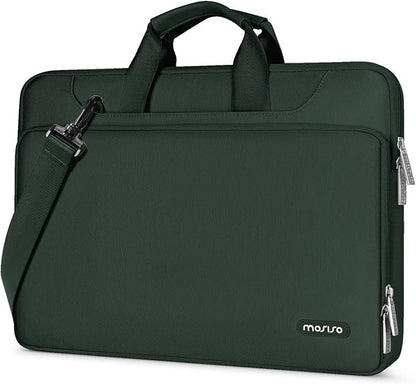 MOSISO 360 Protective Laptop Shoulder Bag Compatible with MacBook Air 15 M4 A3241 M3 A3114 M2 A2941/Pro 16 inch M4 M3 M2 M1, 15-15.6 inch Notebook,Matching Color Sleeve with Belt, Emerald Green