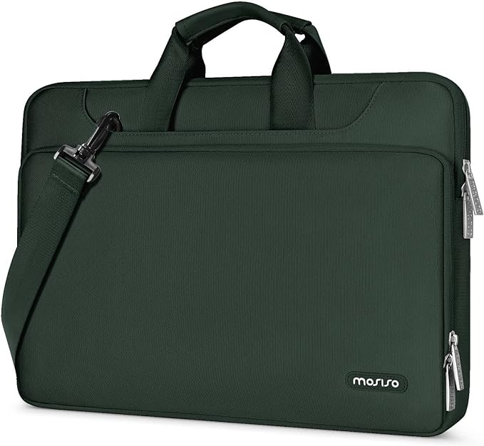 MOSISO 360 Protective Laptop Shoulder Bag Compatible with MacBook Air/Pro, 13-13.3 inch Notebook, Compatible with MacBook Pro 14 inch M5 M4 M3 M2 M1,Matching Color Sleeve with Belt, Emerald Green