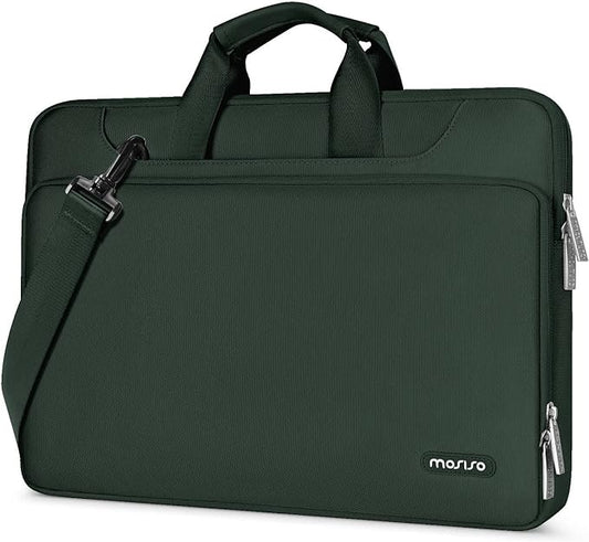 MOSISO 360 Protective Laptop Shoulder Bag Compatible with MacBook Air/Pro, 13-13.3 inch Notebook, Compatible with MacBook Pro 14 inch M5 M4 M3 M2 M1,Matching Color Sleeve with Belt, Emerald Green