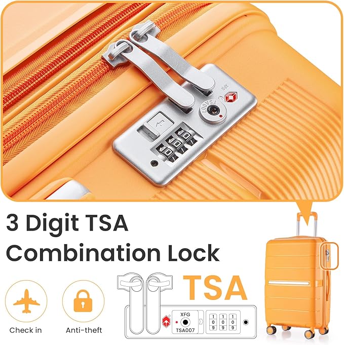 Merax Luggage Set 4 Piece Suitcase with Case Expandable Spinner Wheels Hardshell Airplane Approved Luggage Sets,Orange,14/20/24/28