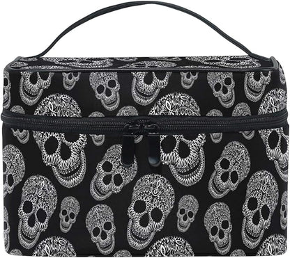 Makeup Bag, Skull Print Travel Makeup Organizer Bag Cosmetic Cases Toiletry Bags for Girl Women Ladies