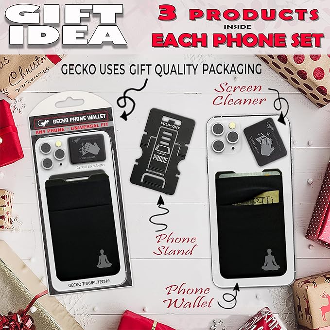 Gecko Travel Tech Double Pocket - Adhesive Card Holder - Cell Phone Pouch - Stick on Spandex Pocket - Carry Credit Cards and Cash (YOGA)