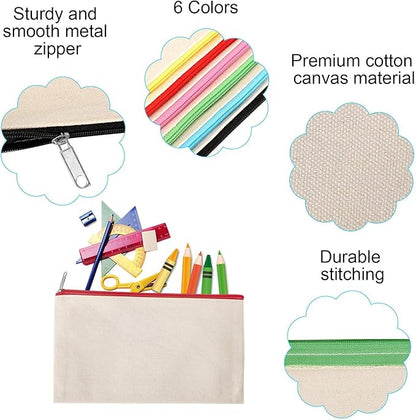 12 Pieces Cotton Canvas Makeup Bag, Multipurpose Cosmetic Bag with Zipper Travel Toiletry Pouch, Blank DIY Craft Bag (Beige, XL)
