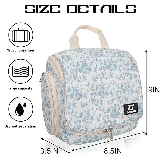 Goloni 10-Compartment Hanging Travel Toiletry Bag for Men & Women - Large Makeup & Toiletries Organizer with Smooth Zippers,XXL Swivel Metal Hook - Perfect for Travel, Camping, and Daily Use