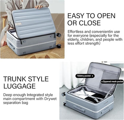 Hanke 26 Inch Large Checked Luggage PC Hard Shell Luggage Top Opening Travel Luggage Suitcases with Wheels for Woman Men.(Grey)