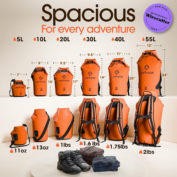 Earth Pak Waterproof Dry Bag - Roll Top Waterproof Backpack Sack Keeps Gear Dry for Kayak with Waterproof Phone Case