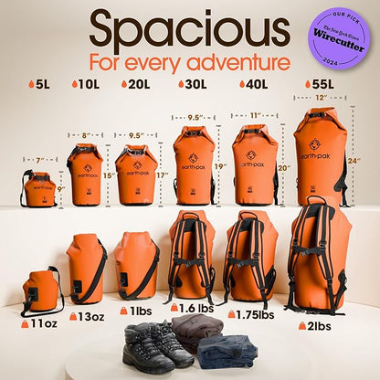 Earth Pak Waterproof Dry Bag - Roll Top Waterproof Backpack Sack Keeps Gear Dry for Kayak with Waterproof Phone Case