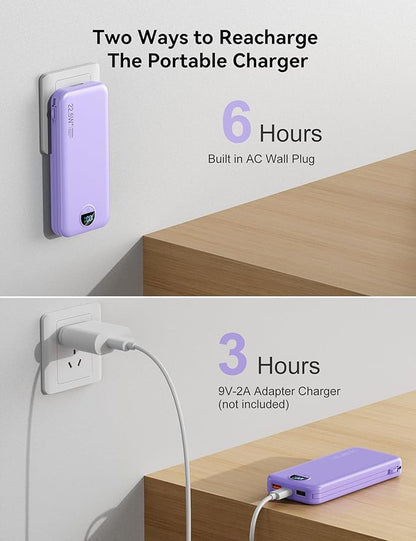 12000mAh Ultra-Portable-Charger-Power-Bank with Built in Cables&AC Wall Plug,PD20W USB-C Fast Charging Cell Phone Charger Battery Pack,LED Display Travel Battery Bank for All iPhone,Samsung,Android