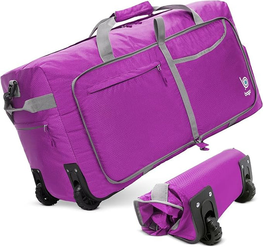 Bago Rolling Duffle Bag with Wheels - 30" 100L Foldable Weekender Bag, Waterproof Travel Duffel Bag, Heavy Duty lightWeight Duffle Bag for Traveling, Rolling Duffel Bag with Wheels (Purple2023)