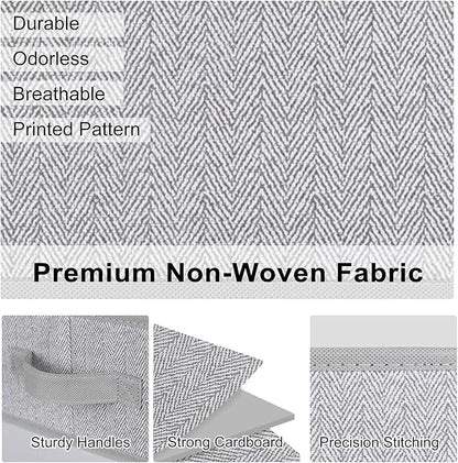 WUIKE Closet Organizers and Storage, Trapezoid Storage Bins, Fabric Closet Bins with Handles, Foldable Storage Baskets for Clothes, Purse, Blanket, Herringbone Gray, Extra Large, 3-Pack