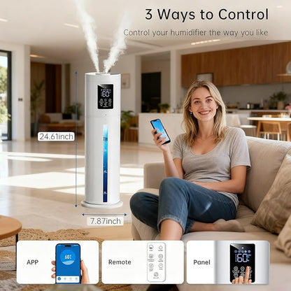 2.1Gal/8L Smart Humidifier Large Room, Top Fill Humidifiers for Bedroom with Diffuser, 7 Color Lights,16H Timer, Auto Mode, APP Remote Control, 4 Levels Cool Mist Air Humidifier for Plants Home Office