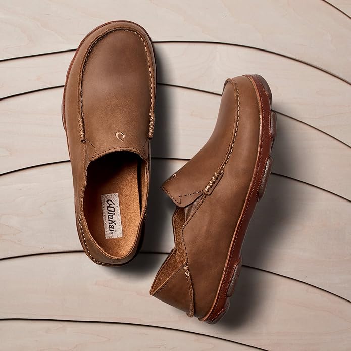 OLUKAI Moloa Men's Premium Leather Shoes, Easy Slip On & Off Design, Casual & Versatile Loafer, Drop-in Heel & Enhanced Traction