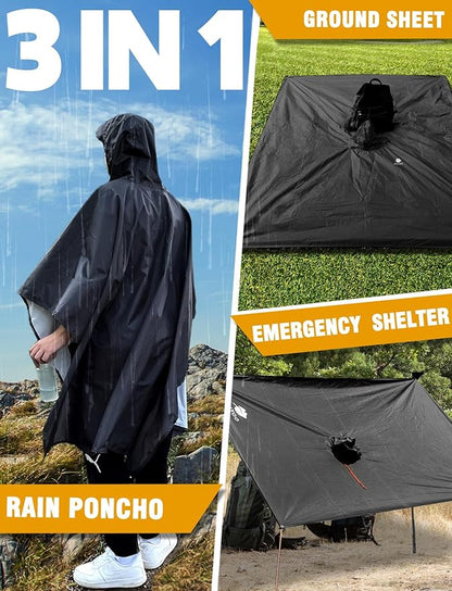 ANYOO Hooded Rain Poncho for Adults Waterproof Lightweight Rain Coat for Men Women Reusable Rain Jacket for Emergency Outdoor