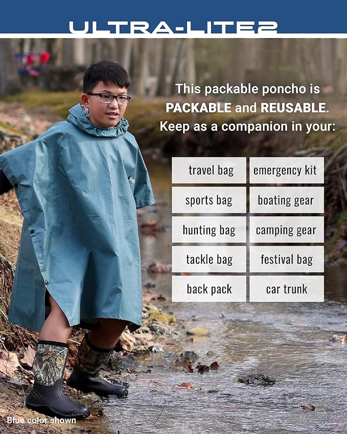 FROGG TOGGS Ultra-lite2 Waterproof, Breathable Rain Poncho, Adult and Youth Sizes