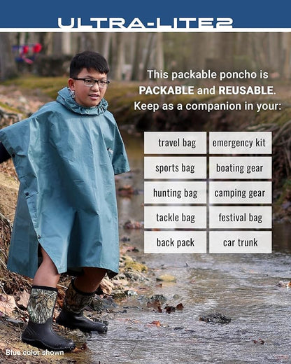 FROGG TOGGS Ultra-lite2 Waterproof, Breathable Rain Poncho, Adult and Youth Sizes