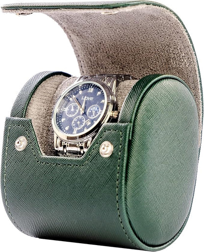 MR.OKAY Single Watch Travel Case -Classic Leather Watch Case with Perfect Texture. Watch Carrying Case or Organizer for Storage And Display. Ideal Gift for Men Traveling, All Handmade by Artisans