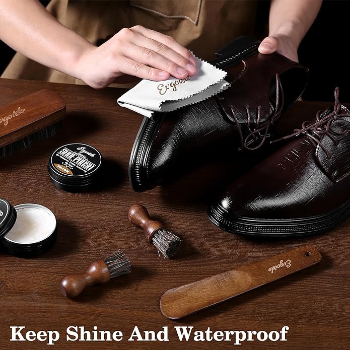 Leather Polish Kit Shoe Care Set, Black Brown Neutral Polish Horsehair Brush for Men Women Boots Dress Shoes