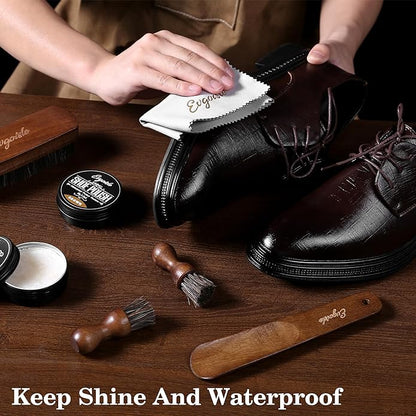 Leather Polish Kit Shoe Care Set, Black Brown Neutral Polish Horsehair Brush for Men Women Boots Dress Shoes