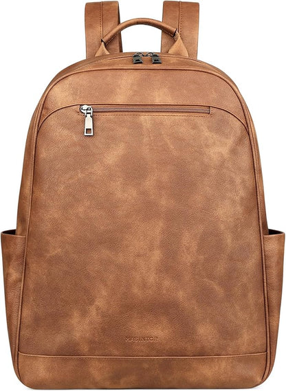 MASINTOR 15.6 inch Leather Laptop Backpack Purse for Women, Designer Travel and Work Bag with Laptop Compartment Mocha Brown