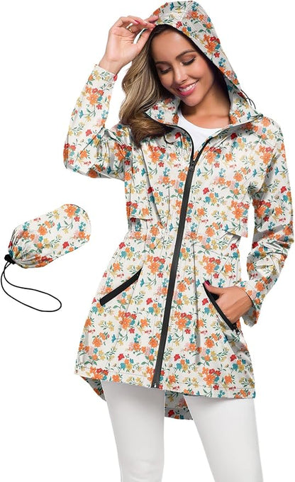 Avoogue Women's Long Raincoat with Hood Outdoor Lightweight Windbreaker Rain Jacket Waterproof