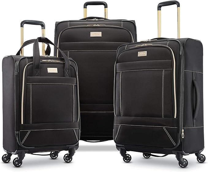 American Tourister Belle Voyage Softside Luggage with Spinner Wheels, Black, Checked-Medium 25-Inch