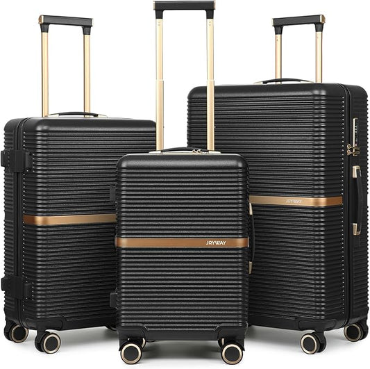 Joyway Lightweight Carry-On Luggage 20 Inch with Spinner Wheels, TSA Lock, Durable ABS Hardshell Suitcase for Business & Travel (Black, 20/24/28 Inch)