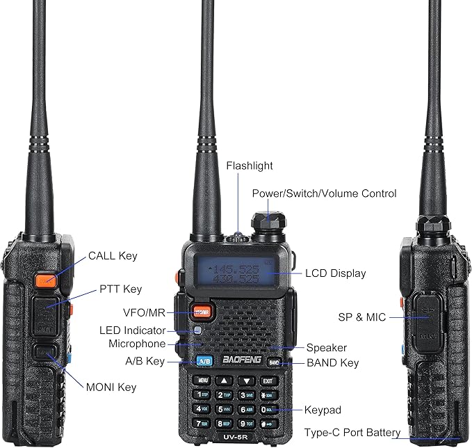 Baofeng UV-5R Dual Band Two Way Radio Handheld Ham Radio Long Range Walkie Talkies Pack of 6 for Hiking Camping Hunting Skiing Trip(Black) with 6 Way Charger