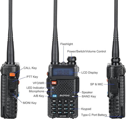Baofeng UV-5R Dual Band Two Way Radio Handheld Ham Radio Long Range Walkie Talkies Pack of 6 for Hiking Camping Hunting Skiing Trip(Black) with 6 Way Charger