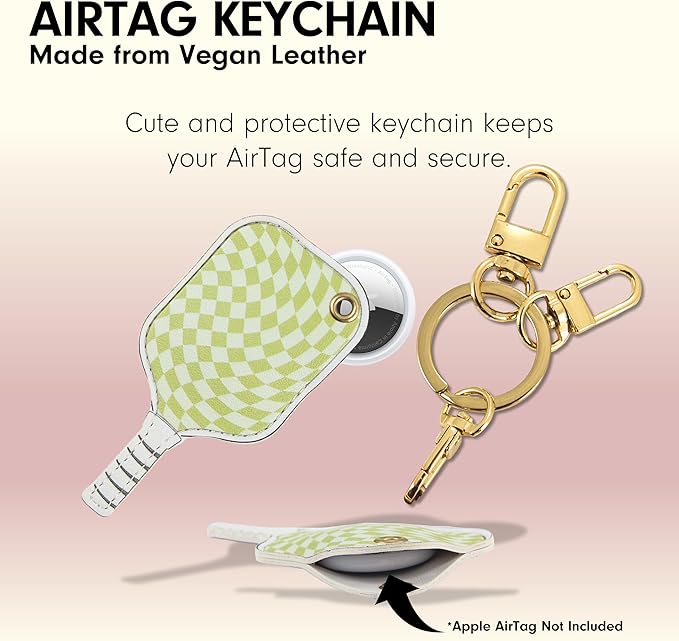 Sonix Keychain Case Compatible with Apple AirTag | Protective AirTag Cover Keychain | Checkmate Green Pickleball Paddle | Pickleball Green