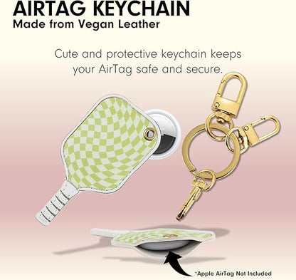 Sonix Keychain Case Compatible with Apple AirTag | Protective AirTag Cover Keychain | Checkmate Green Pickleball Paddle | Pickleball Green
