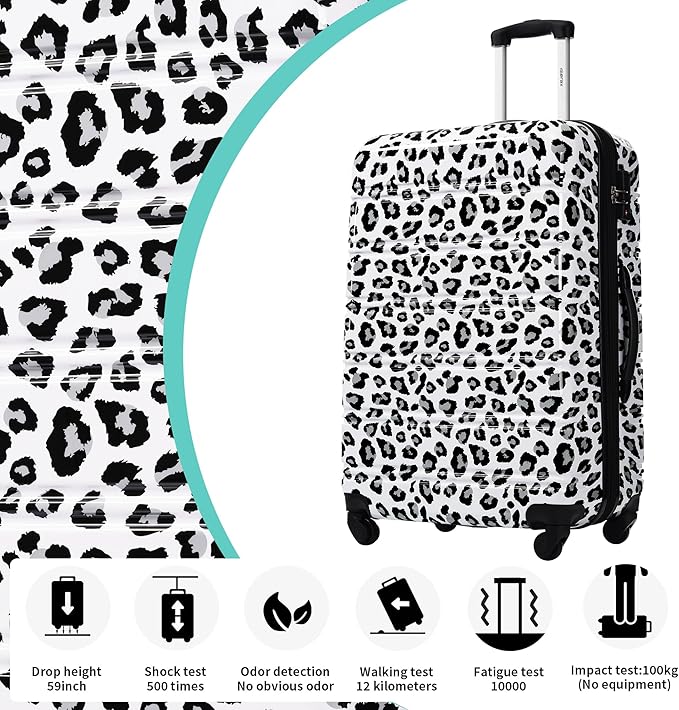 Merax Suitcase Set, Hardshell Luggage Sets 3 Piece with Spinner Wheels, Expandable Durable Suitcase with TSA Lock Lightweight 20" 24" 28", White+Black Leopard