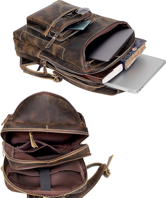 Vintage Leather Backpack For Men 16" Laptop Bag Large Capacity Business Travel Hiking Shoulder Daypacks Business Office Brown (Laptop Backpack 1)