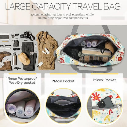 VOOWO Rolling Duffel Bag with Wheels - Foldable Expandable Duffle Bag with Wheels for Travel, Rolling Luggage Bag Carry On Bag with Wheel, Large Rolling Backpack Weekend Bag for Men Women (Flower)