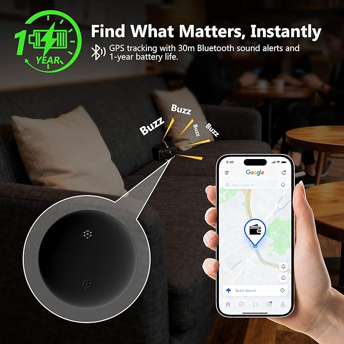 Mini GPS Tracker for Vehicles, Cars, Kids, Pets – Location Tracking Device with Long Battery, Portable Personal GPS Tracker, No Monthly Fee, Compatible with Android (Android Black)