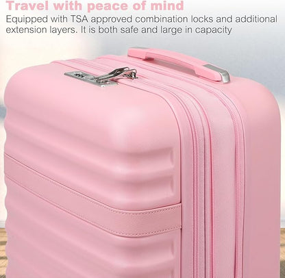 Kono Medium Checked Luggage 24 Inch Expandable With Spinner Wheels, TSA Lock, ABS+PC Lightweight Travel Suitcase Larger And Lighter Capacity, Pink