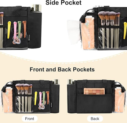 TANTO Travel Makeup Bag Small Cosmetic Bag Makeup Artist Bag Professional Touch Up Makeup Kit Bags with Detachable Dividers Multi Pocket Cosmetic Storage Organizer for Beauty Pros (Black)