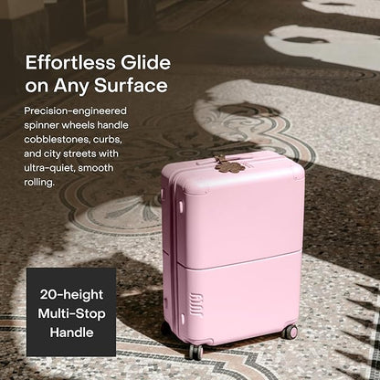 Checked Expandable - 24.5" Airline Approved Check In Luggage with Wheels, Spinner Suitcase for Men & Women - TSA Lock Rolling Suitcase, Spinner Wheels, Expansion Zip, Y-Strap - Blush Pink