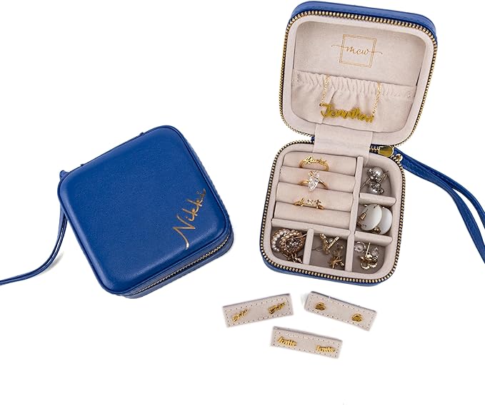 Angelina's Palace Personalized Jewelry Case with Name Engraved,Custom Leather Travel Jewelry Organizer Box for Rings,Earrings,Necklaces,Birthday Bridesmaid Gift For Women