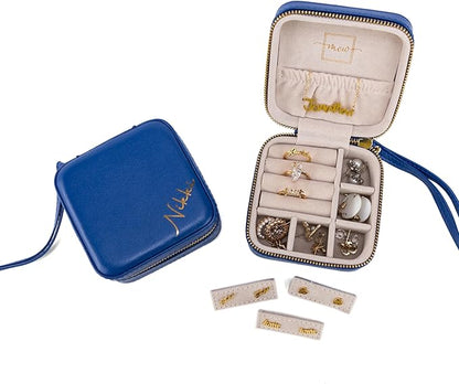 Angelina's Palace Personalized Jewelry Case with Name Engraved,Custom Leather Travel Jewelry Organizer Box for Rings,Earrings,Necklaces,Birthday Bridesmaid Gift For Women