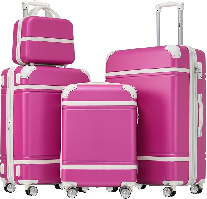 Merax Luggage Set, 3 Piece Luggage with Cosmetic Case, Vintage Hardcase Suitcase with Wheels, Expandable Luggage Airline Approved(Pink,20"+24"+28")