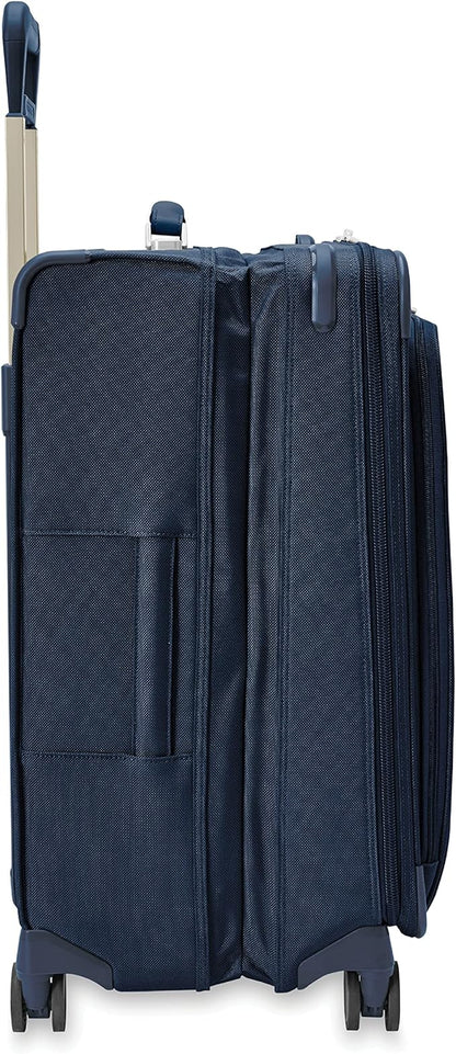 Briggs & Riley 26" Medium Expandable Spinner - Checked Luggage for Travel, Suitcases with Wheels, Softside Rolling Bag for Men & Women, Self-Repairing Zipper - Baseline Collection, Navy