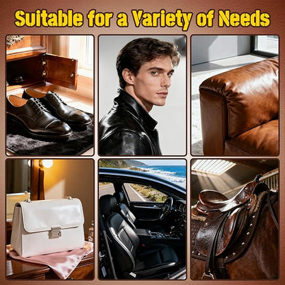 13PCS Horse Hair Shoe Brush Polish Cleaner Kit, 3PCS Shoe Brush With Black & Brown Mink Saddle Oil, Polishing Cloth Microfiber Cloth Storage Pouch